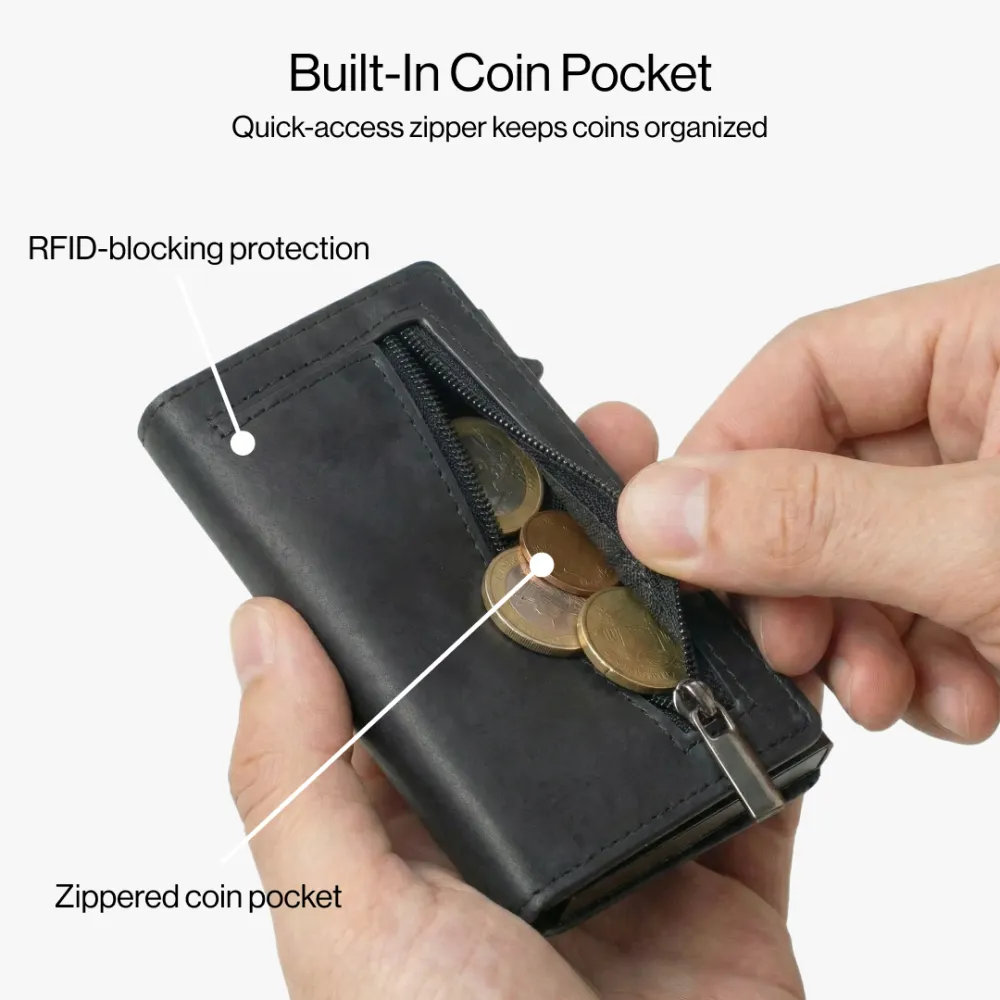 RFID Blocking Automatic Pop-up Metal Card Holder Mini Wallet Coin Purse