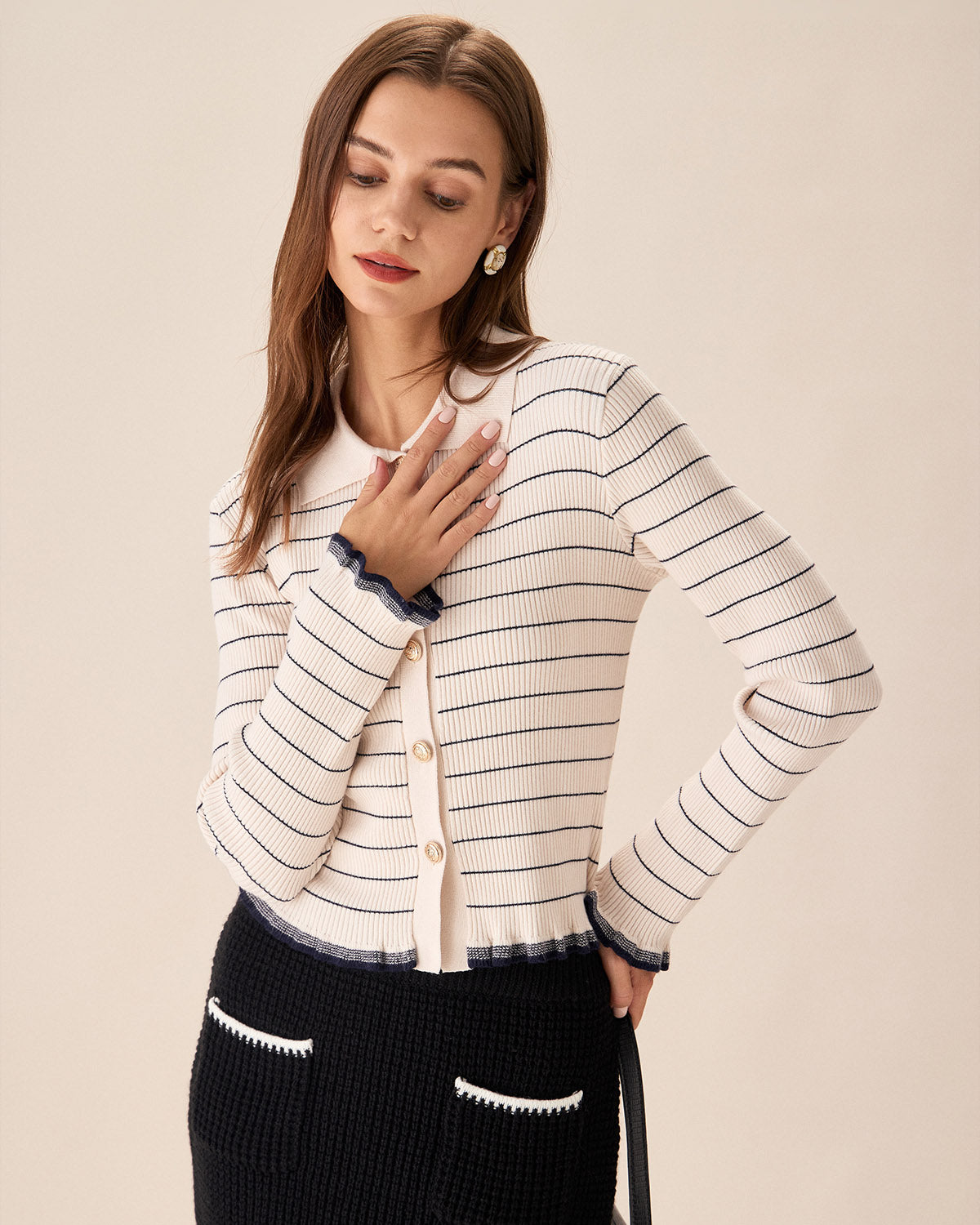 Apricot Striped Poet Sleeve Cardigan