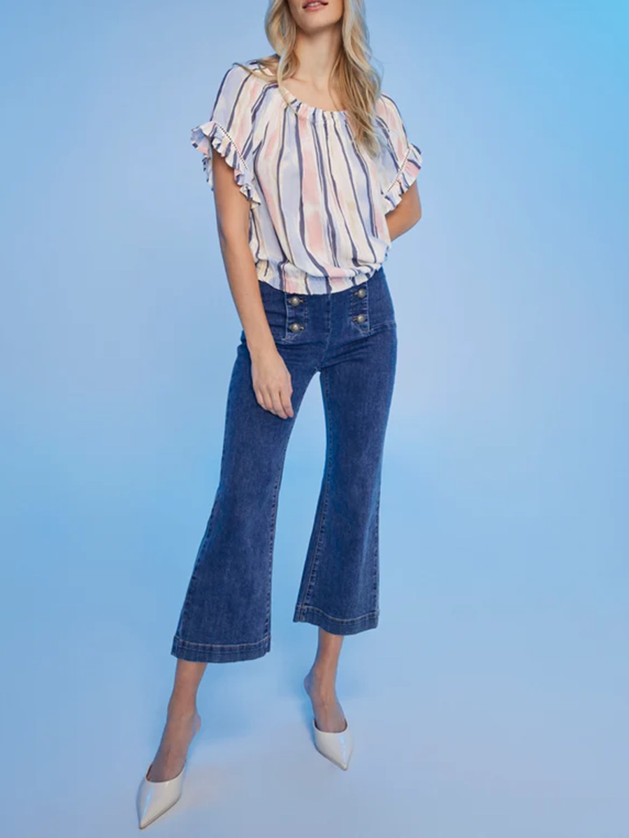 Striped High-End Off-Shoulder Short Sleeves