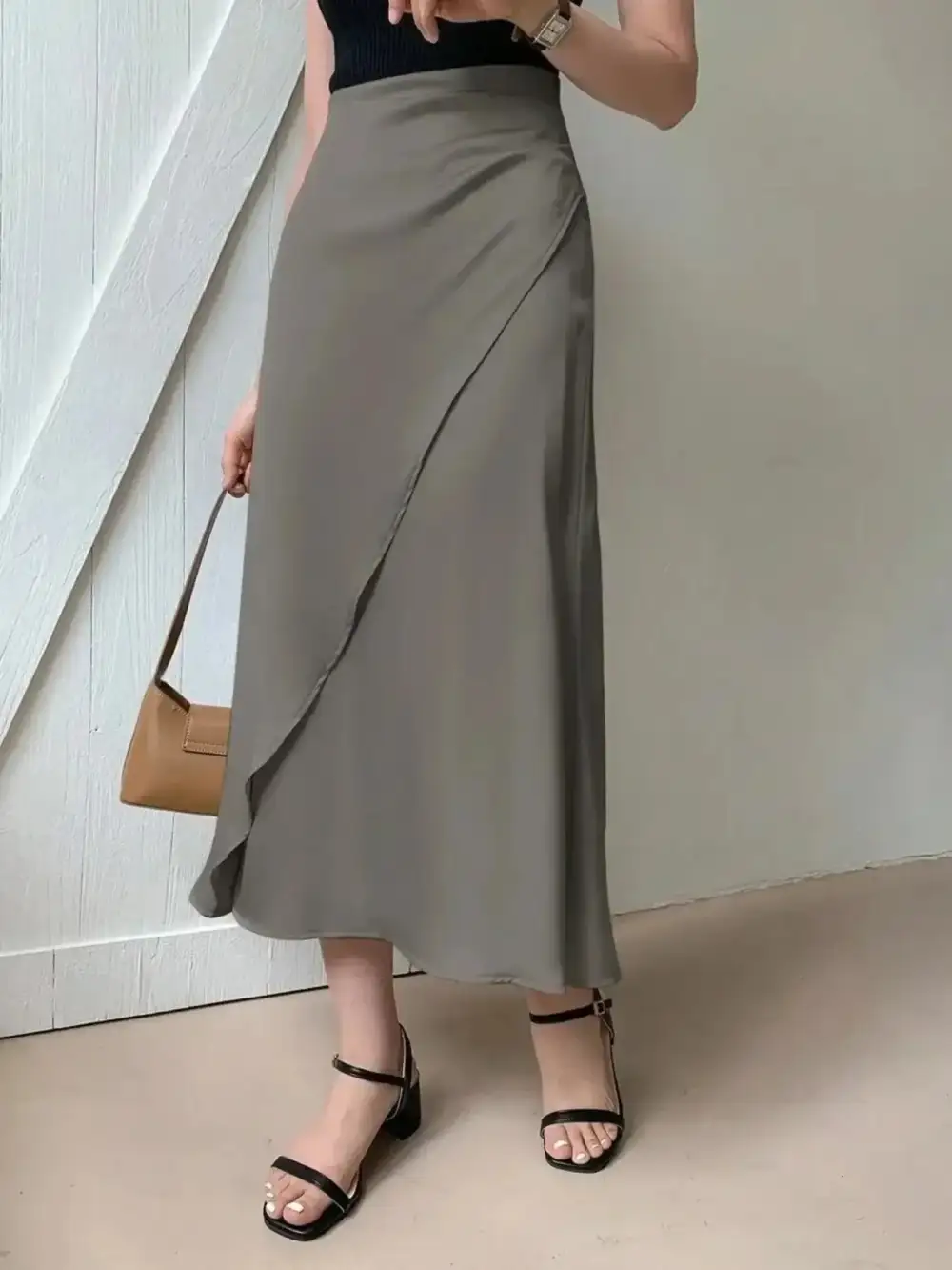 Asymmetric Wrap Midi Skirt