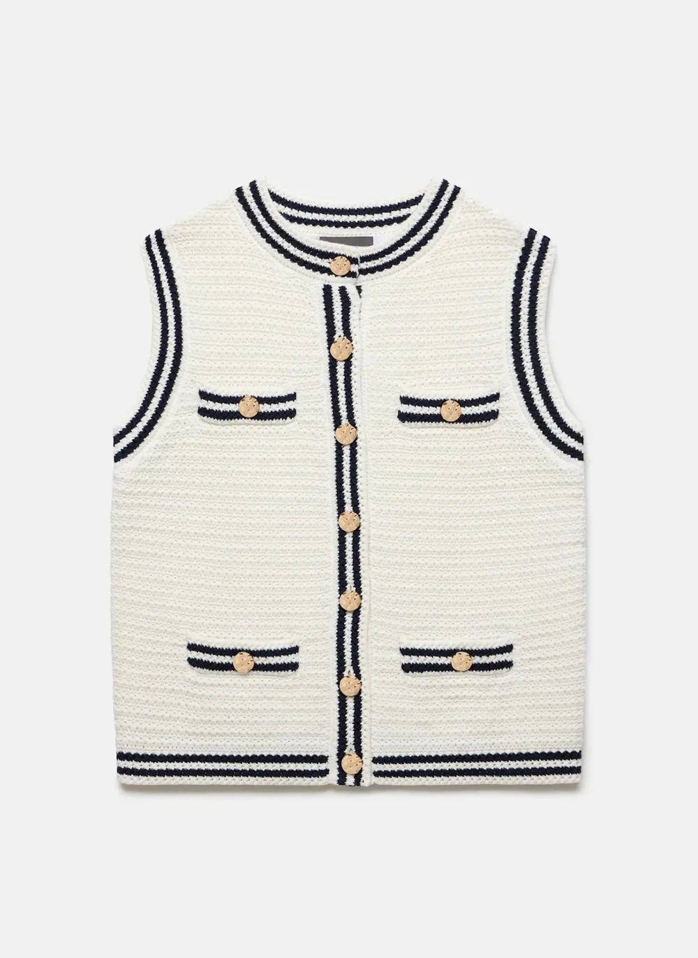 Casual Style White Contrast Knit Waistcoat