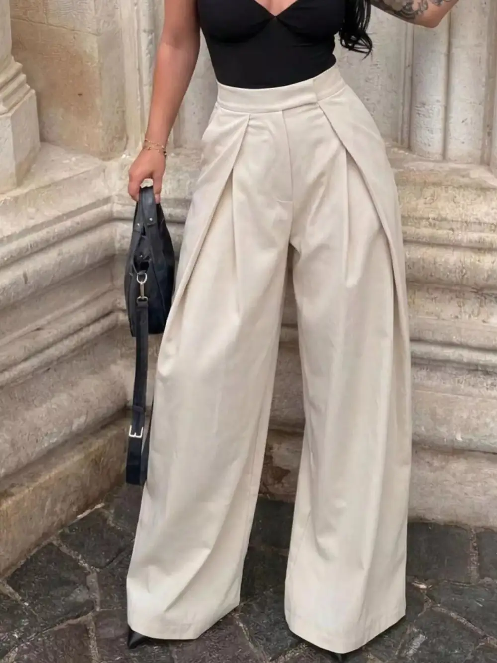 High Waisted Pleated Wide Leg Pants
