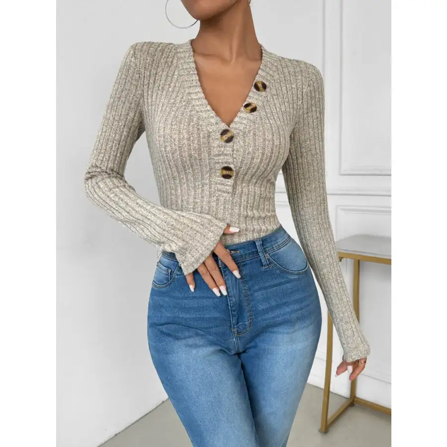 V Neck Long Sleeve Bodysuit Apparel