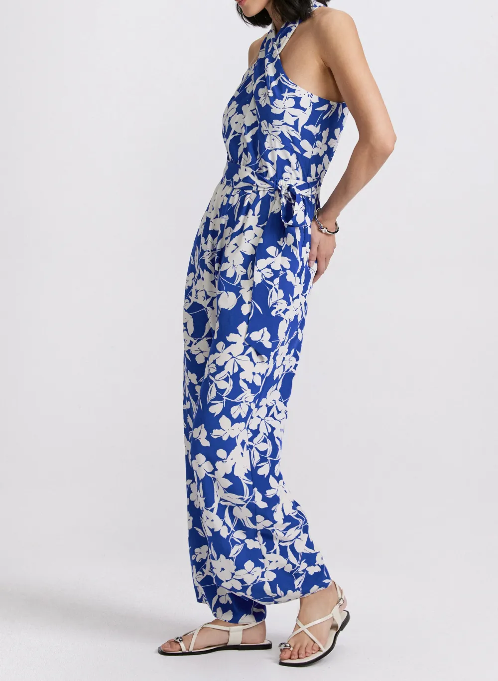 Loose-Fit Blue Floral Jumpsuit