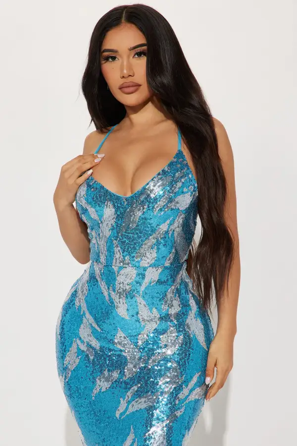 Raelyn Sequin Maxi Dress - Blue/Silver