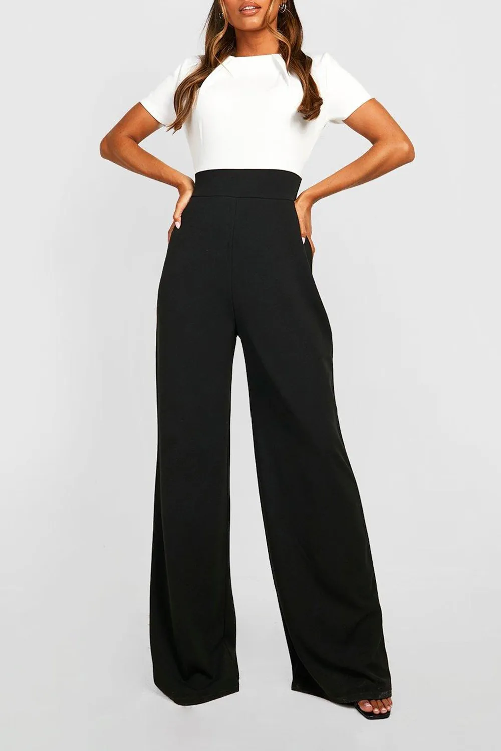 Women's Casual Solid Color Short Sleeve Jumpsuit