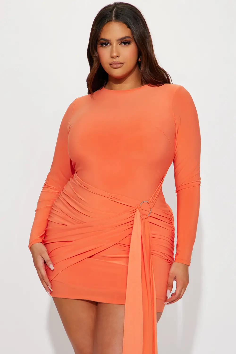 Superficial Thrills Ruched Mini Dress - Orange