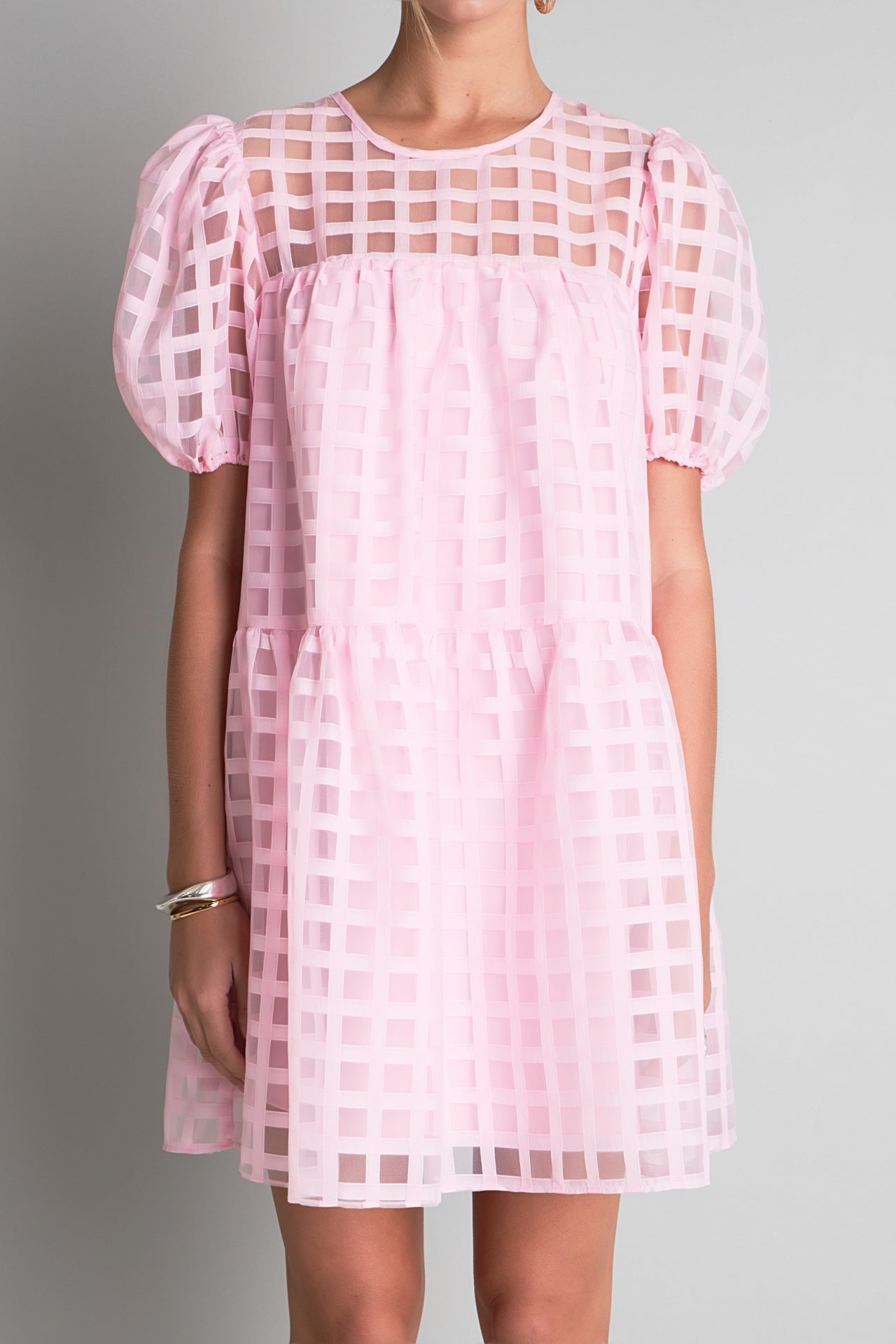 Gridded Organza Mini Dress