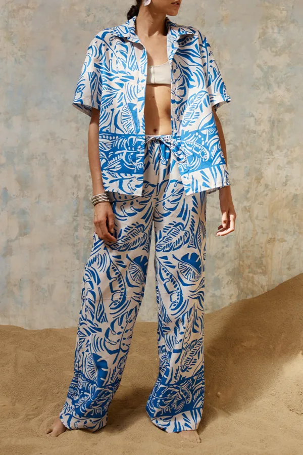 Blue Printed Holiday Pants