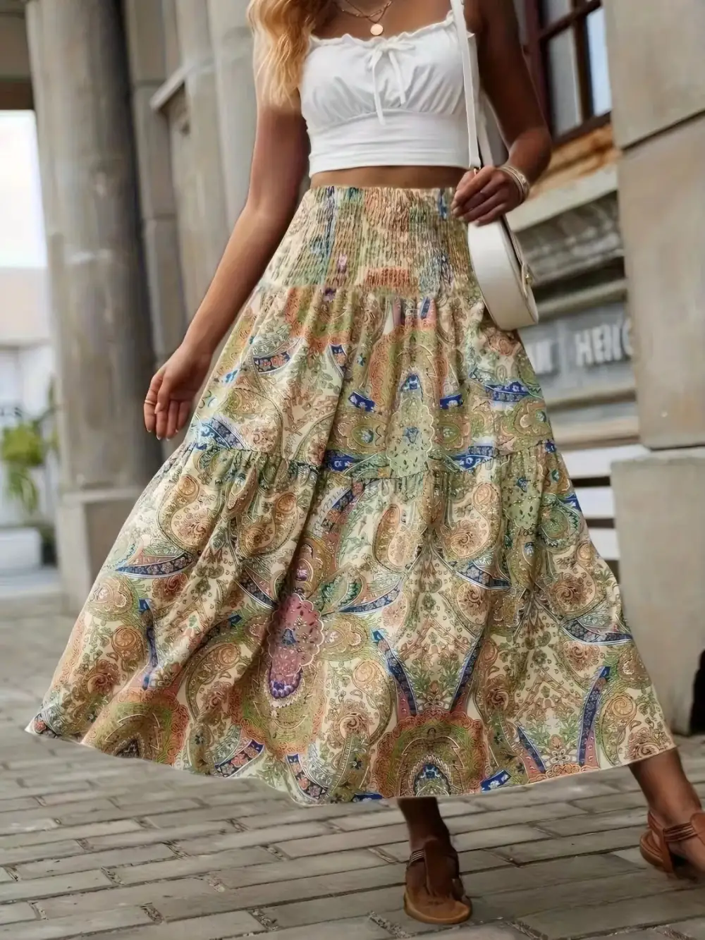 Smocked High Waist Skirt