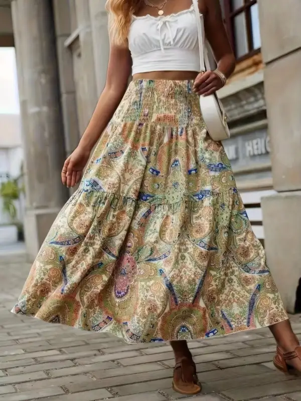Smocked High Waist Skirt