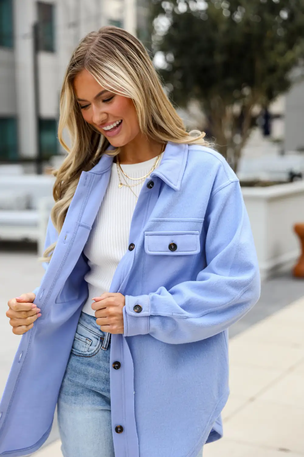 FINAL SALE - Irresistible Comfort Blue Brushed Knit Shacket - DU DEAL