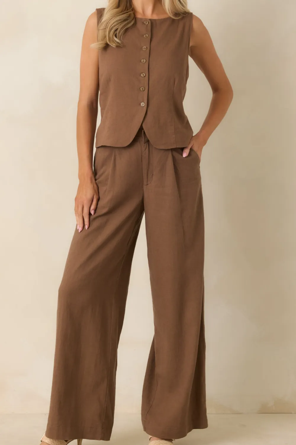 Chestnut Linen Wide Leg Pants
