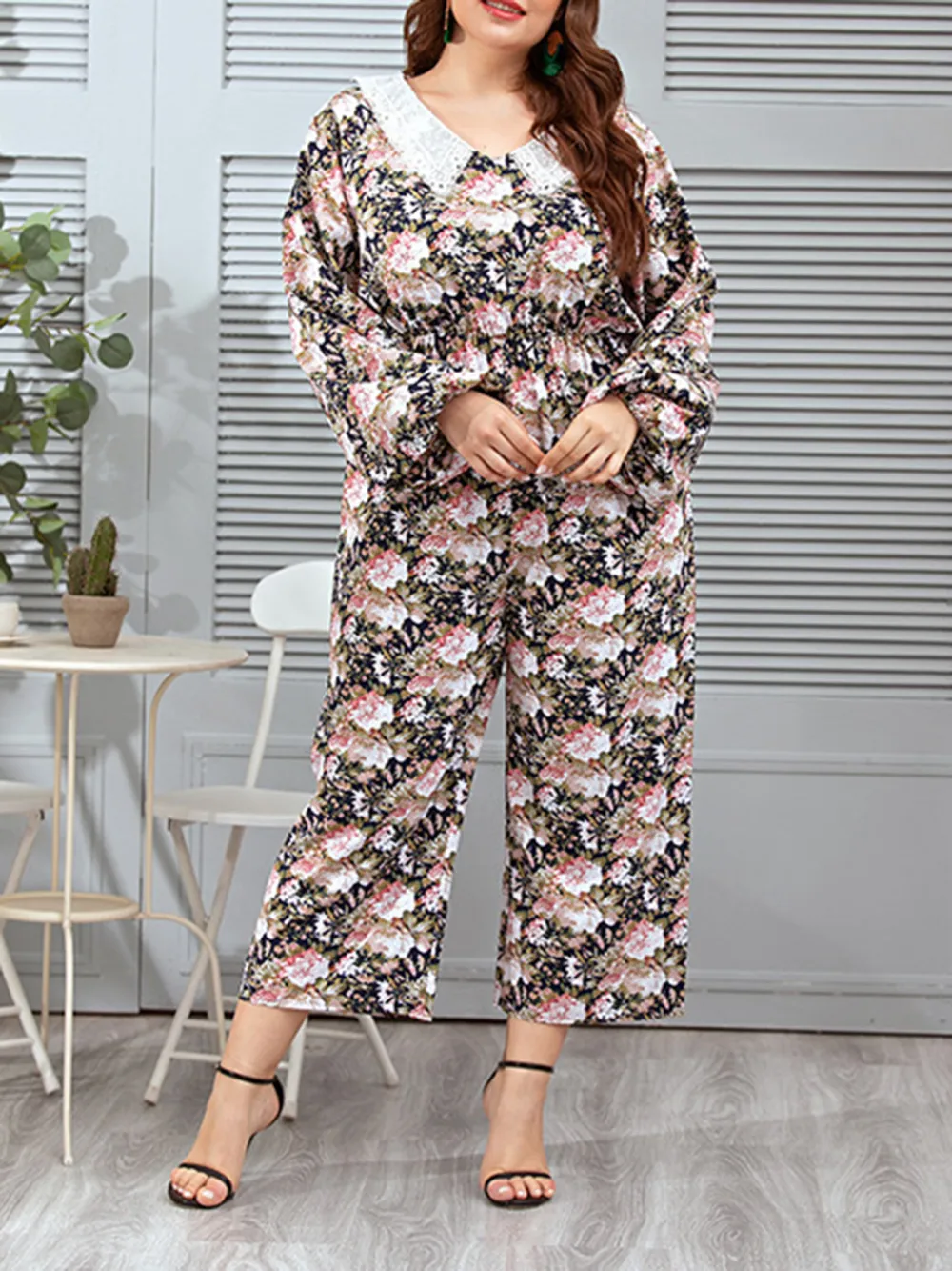 Lace Large Size Loose Casual Women Jumpsuit