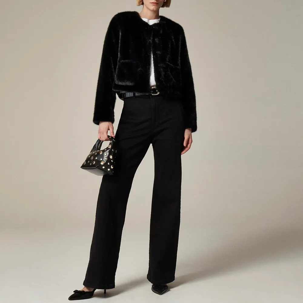 Crew Neck Faux Fur Jackets