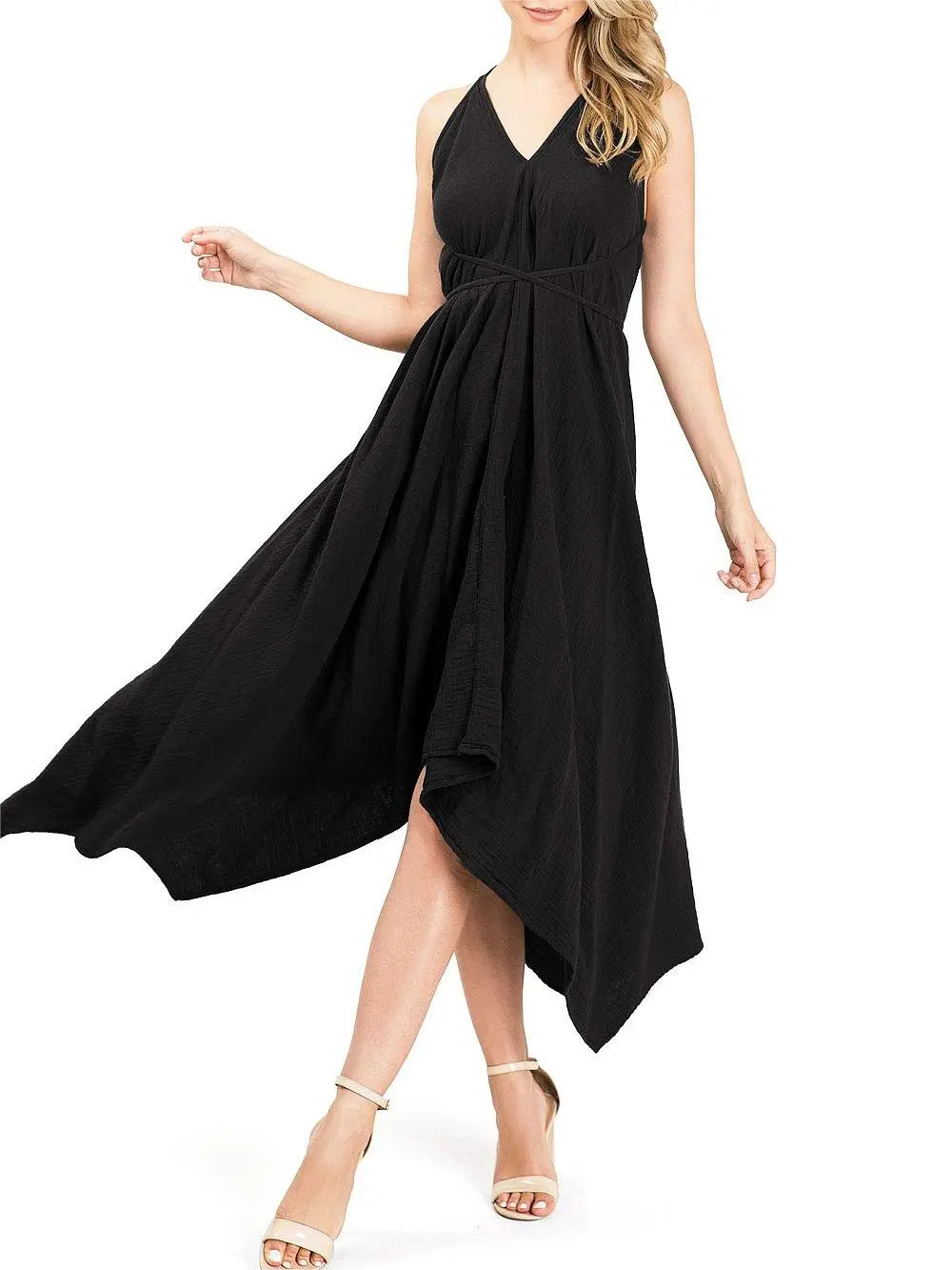 Taupe Asymmetric Midi Dress