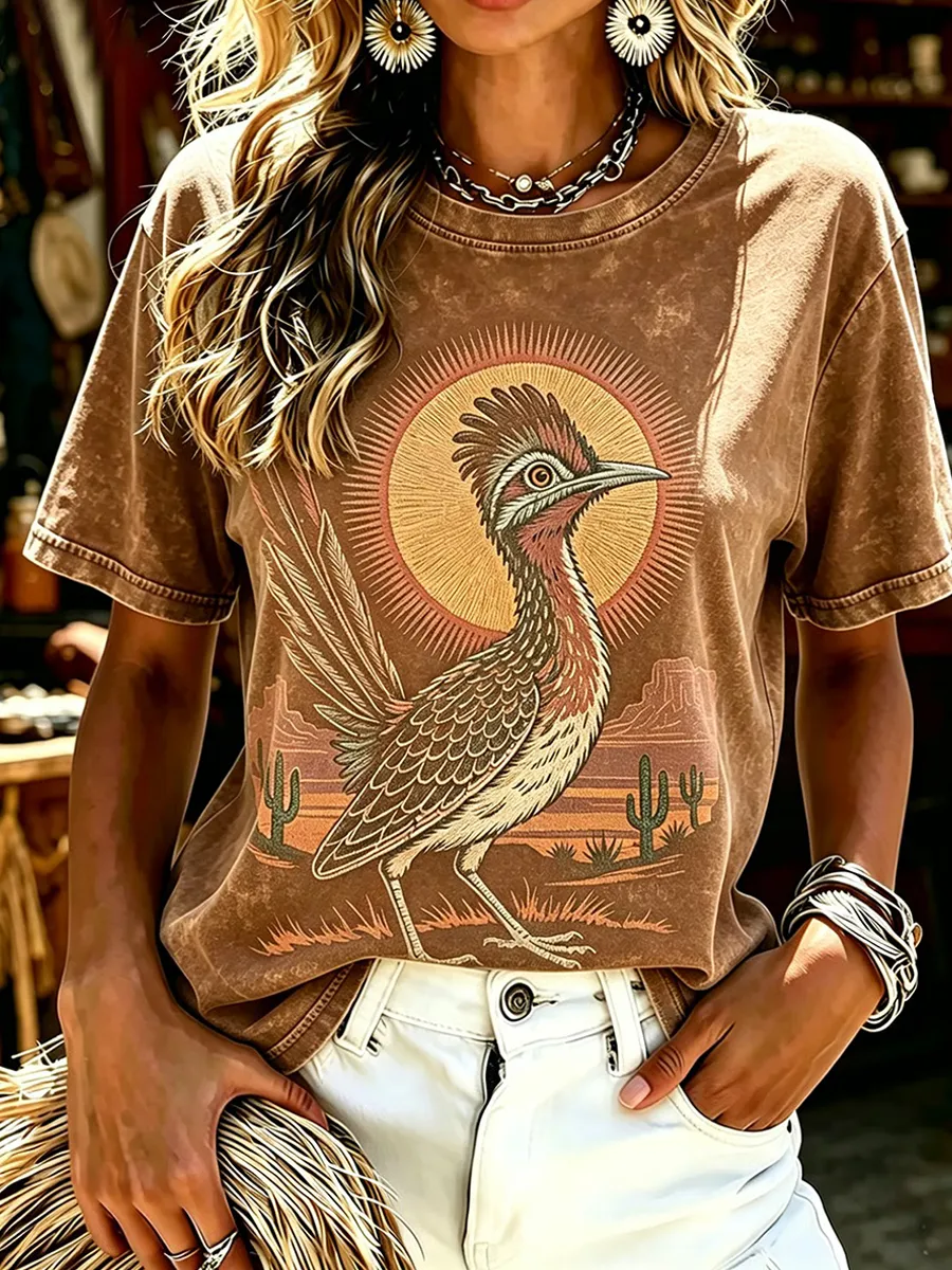 Women's Vintage Western Print Top