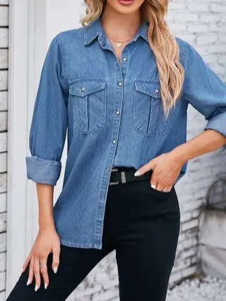 Button-up Collared Denim Jacket