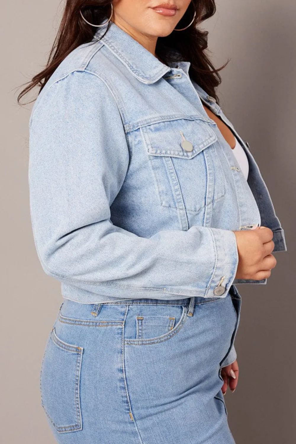 Blue Casual Denim Short Jacket