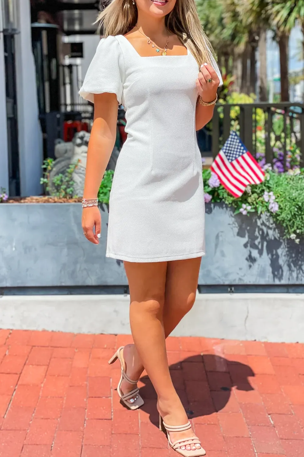 Pure White Square Neck Dress