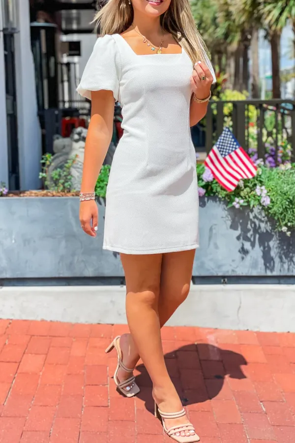 Pure White Square Neck Dress