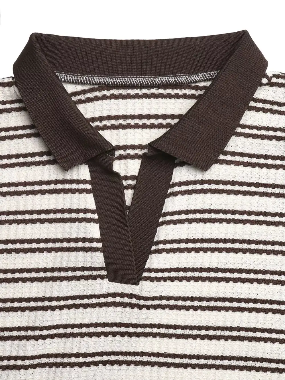 Striped Polo Collar Short Sleeve Top