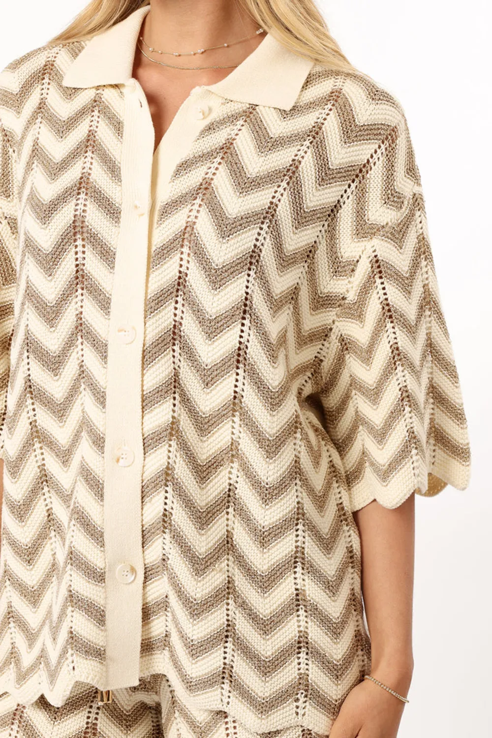 CHERIE KNIT SHIRT - SAND WHITE