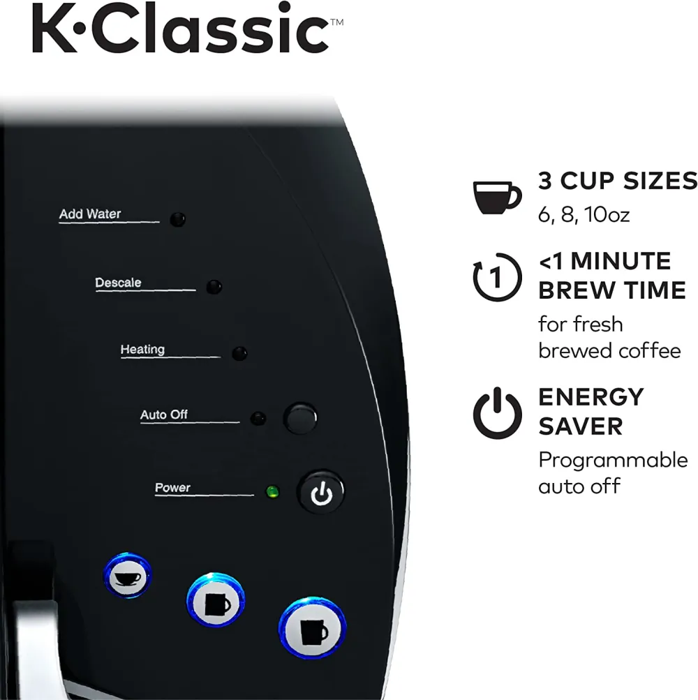 K-Classic Coffee Maker K-Cup Pod, Single Serve, Programmable, 6 to 10 oz. Brew Sizes, Black