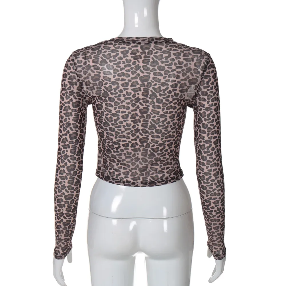 Leopard Mesh Long Sleeve Tee
