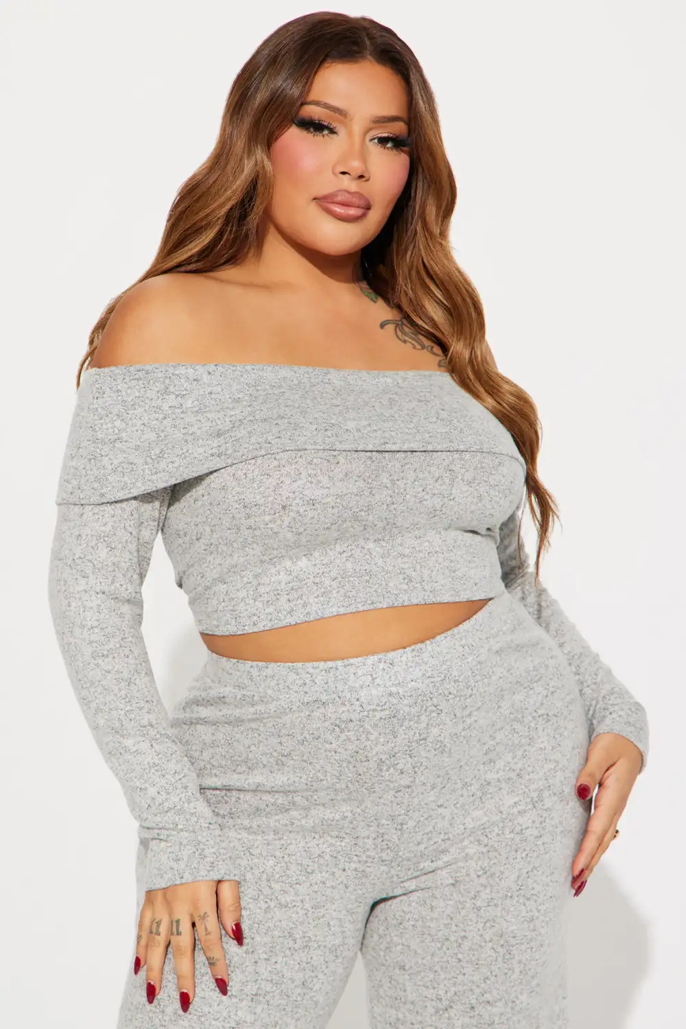 Jamie Brushed Knit Pant Set - Heather Grey