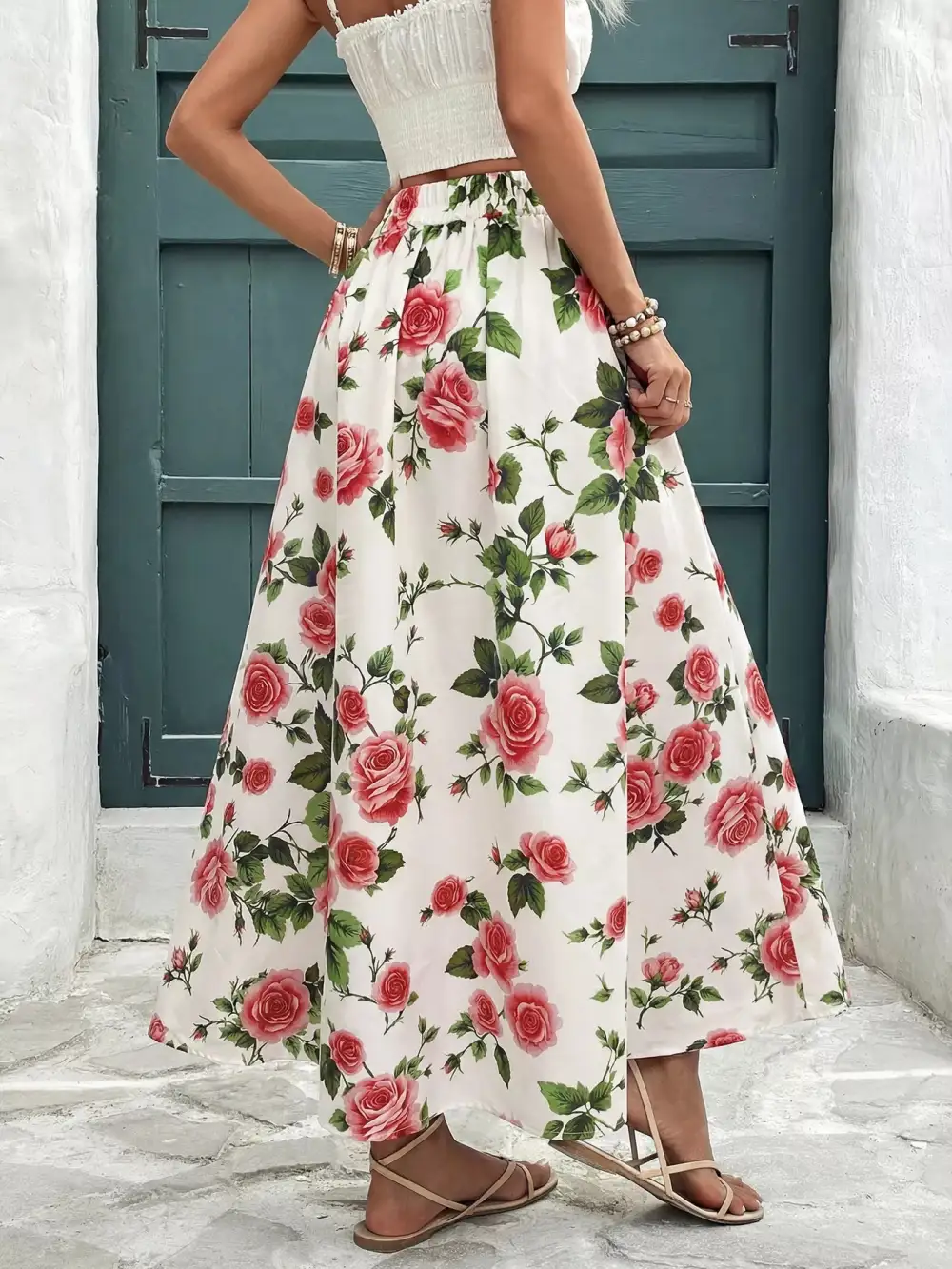 Print Flowy Maxi Skirt