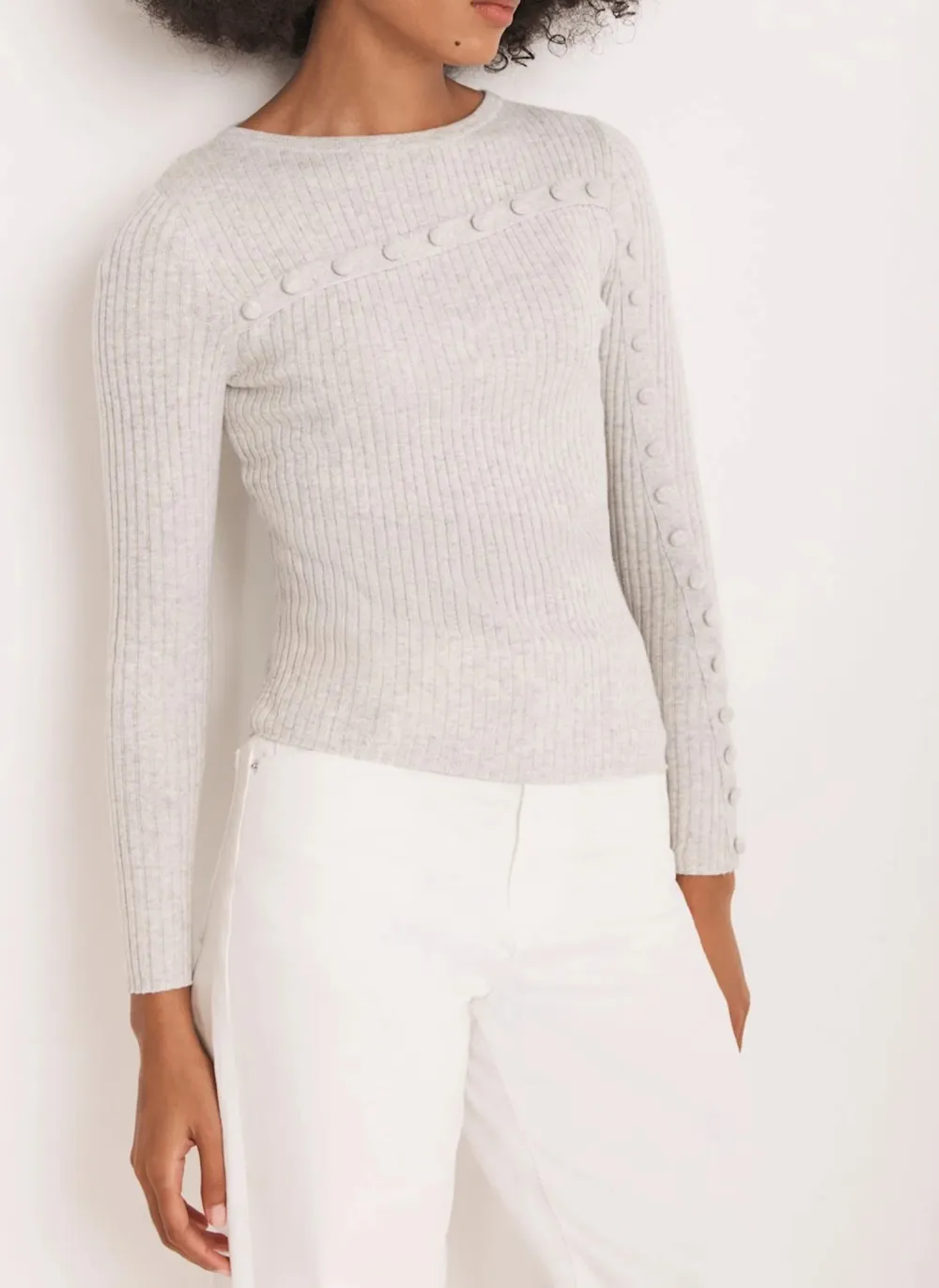 Casual Style Grey Cotton Knit Top