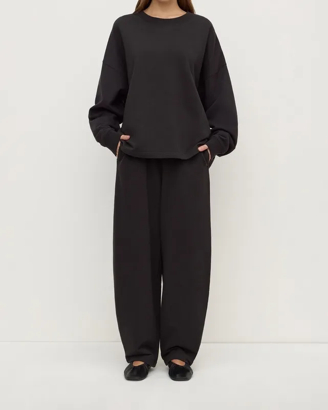 Washed Black Brushed Cotton Lounge Sweatshirt