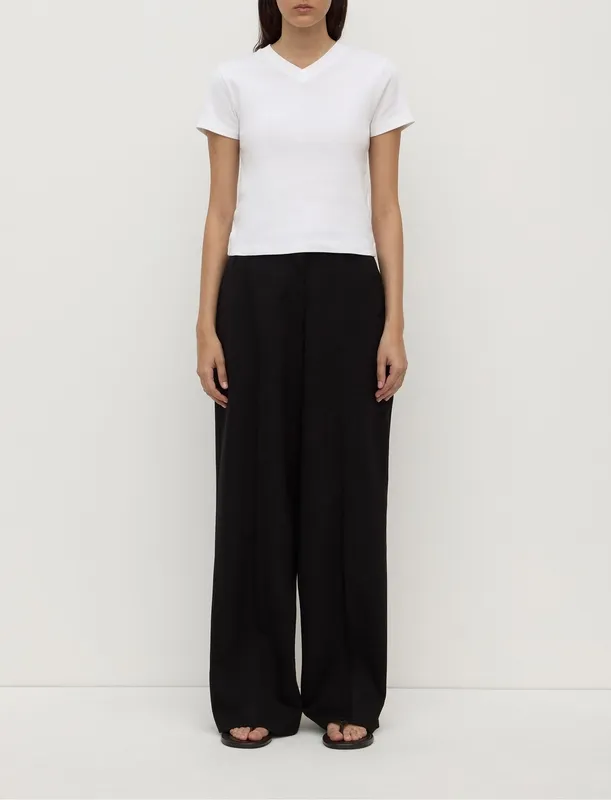 Black Tailored Wool Straight-Leg Pant
