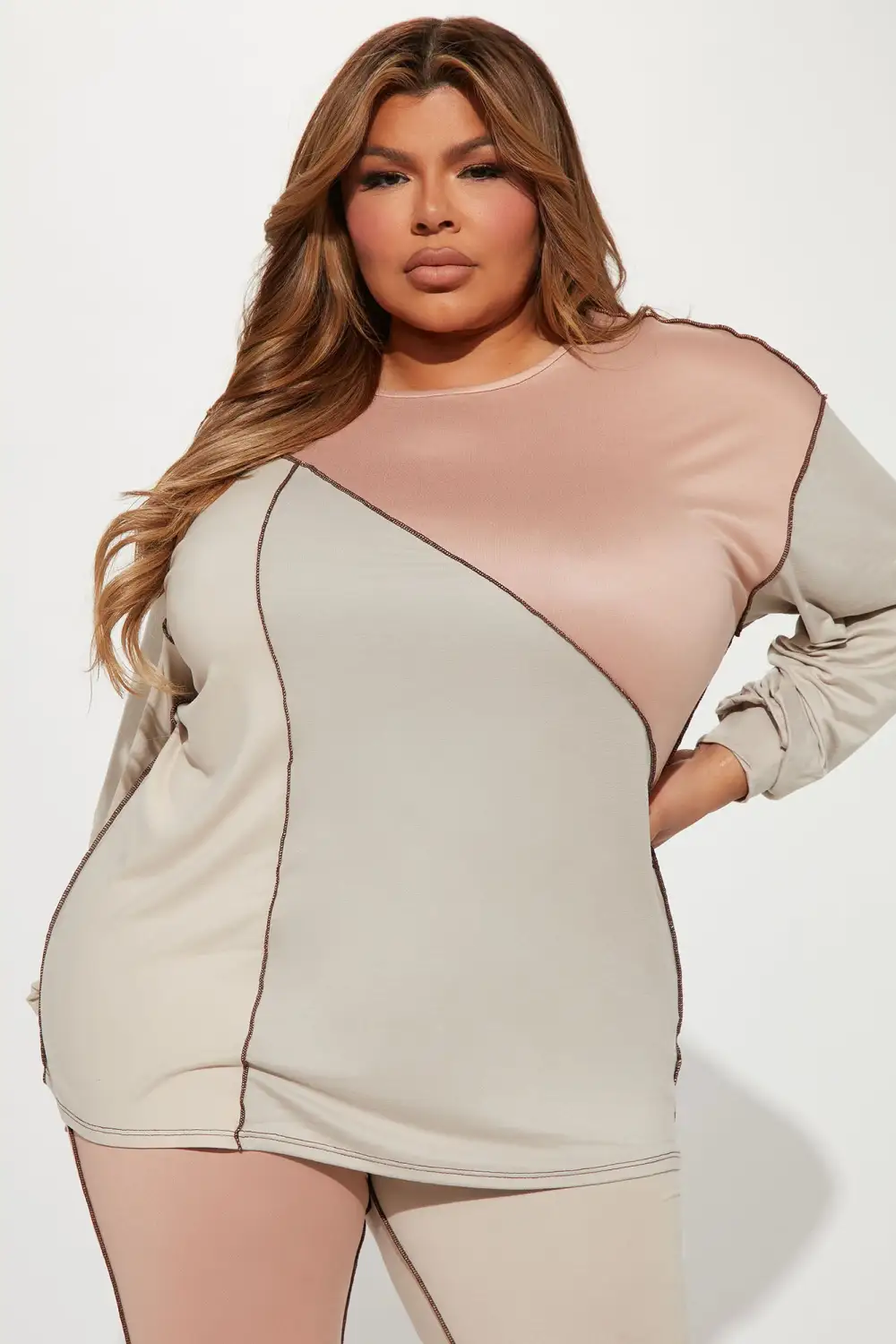 No Drama Colorblock Legging Set - Taupe/combo