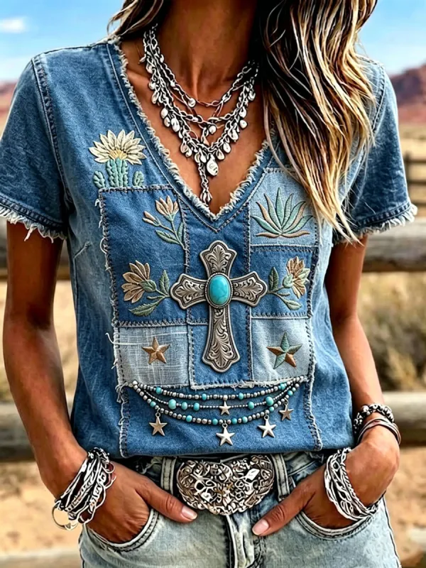 Women'S Casual Retro Western-Style Faith T-Shirt