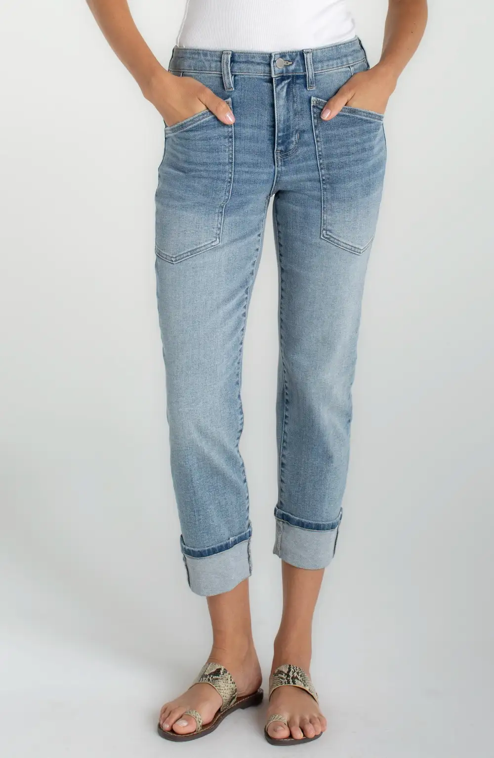 Cropped High Rise Straight Leg Jeans