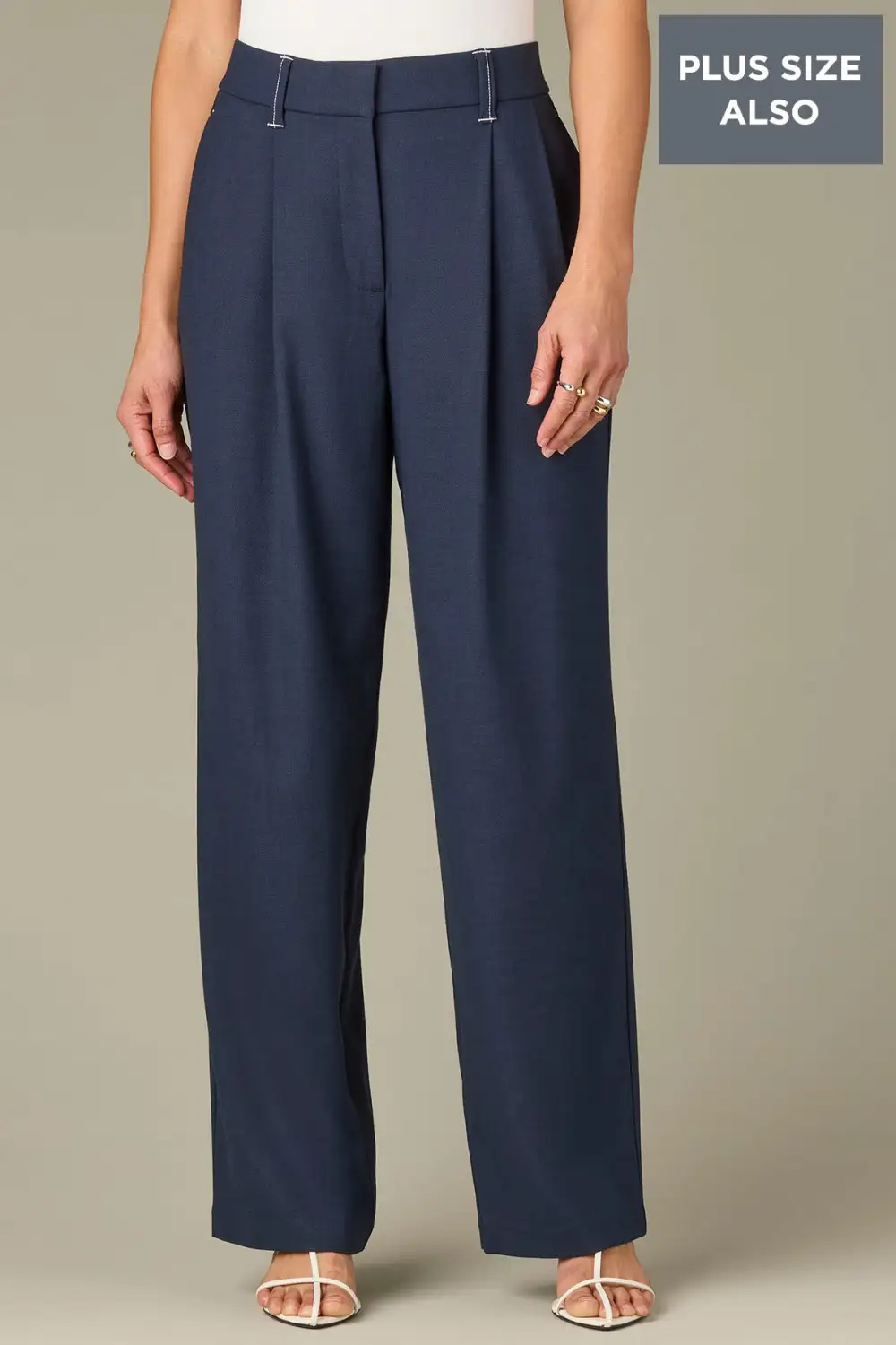 Plus Size Double Pleated Straight Leg Trousers