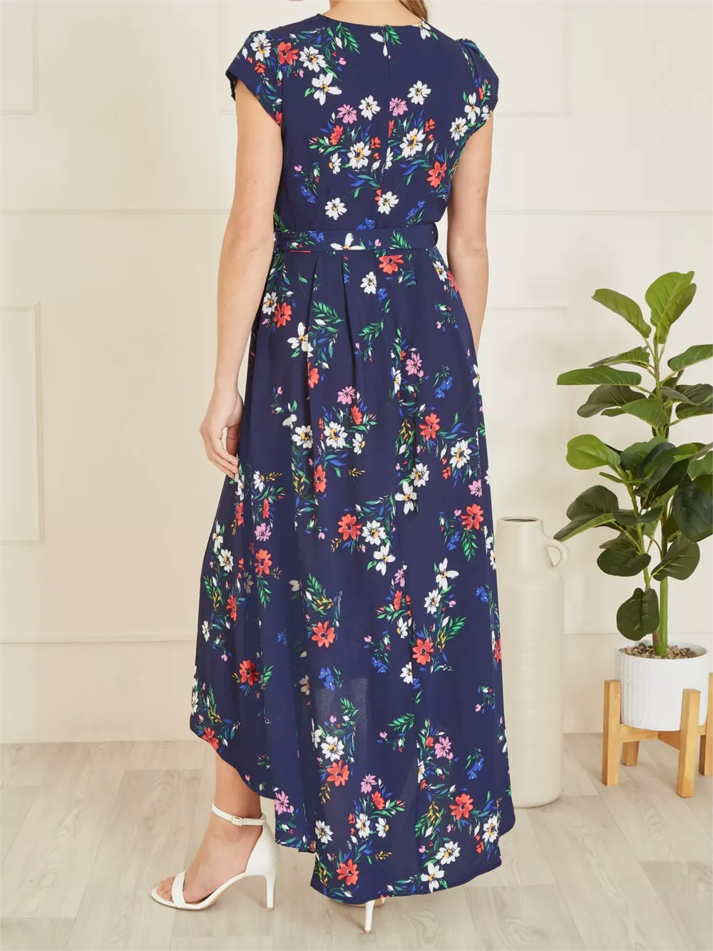 Mela London Floral Print Dip Hem Midi Dress