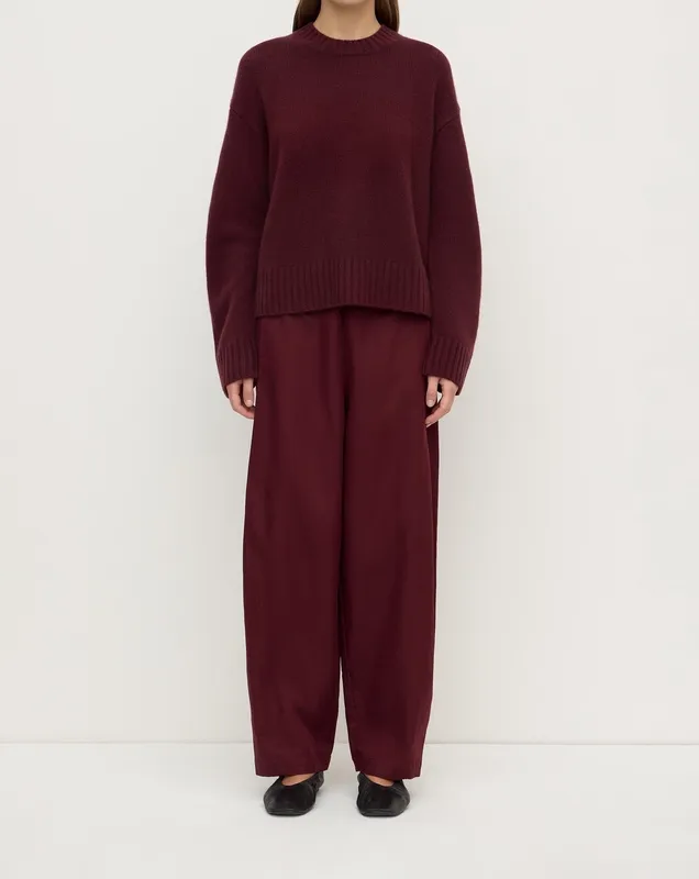 Merlot Cashmere Crew-Neck Knit Sweater