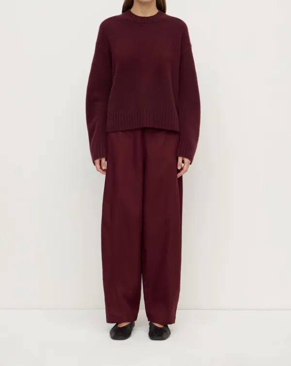 Merlot Cashmere Crew-Neck Knit Sweater