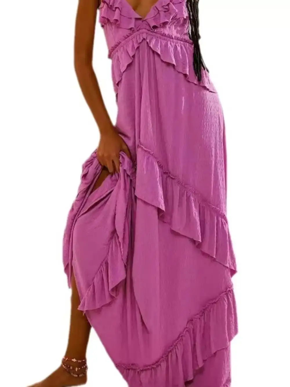 Polished Detail Ruffle Maxi Dress