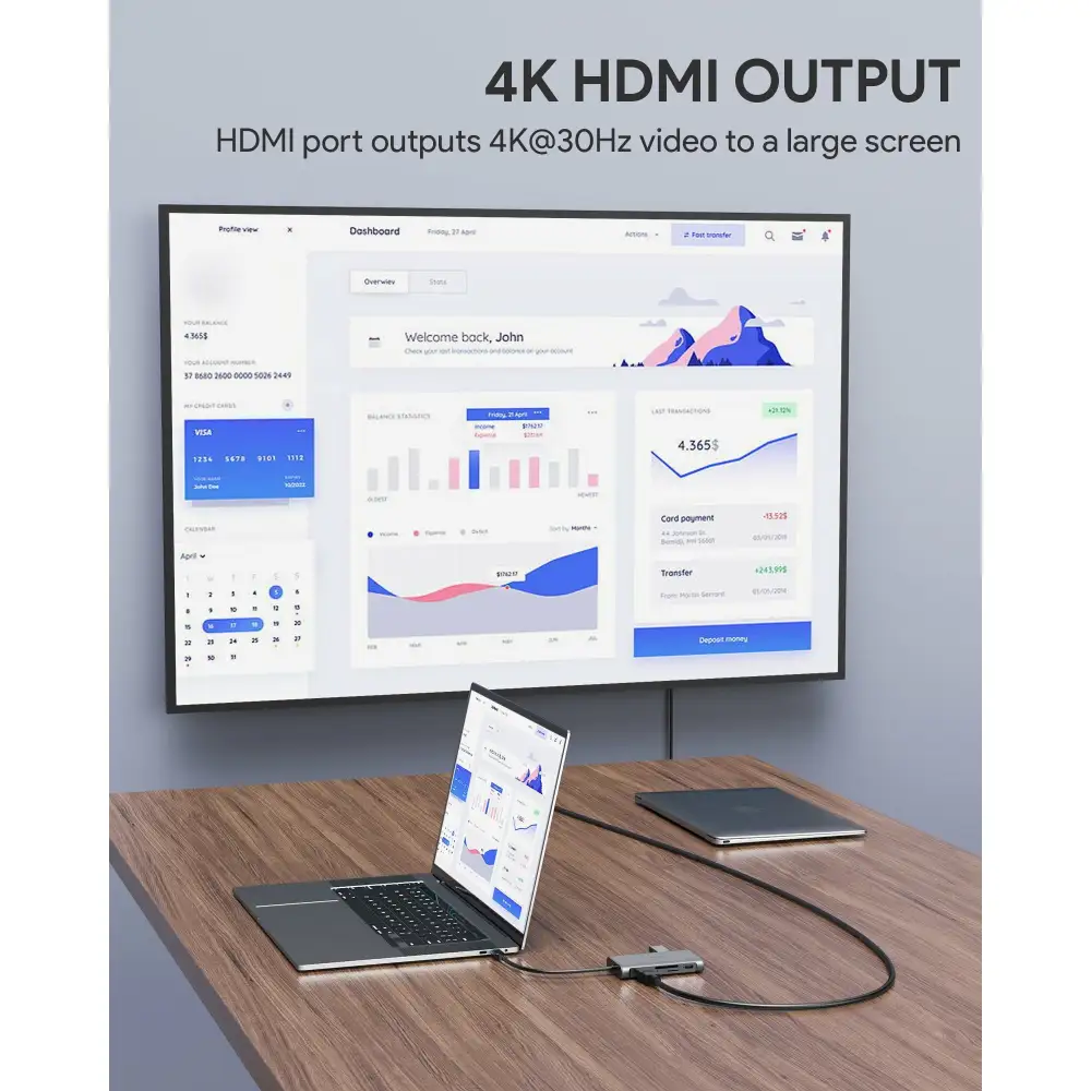 AUKEY CBC91 8 in 1 USB C Hub with 4K HDMI, Gigabit Ethernet Port Silver