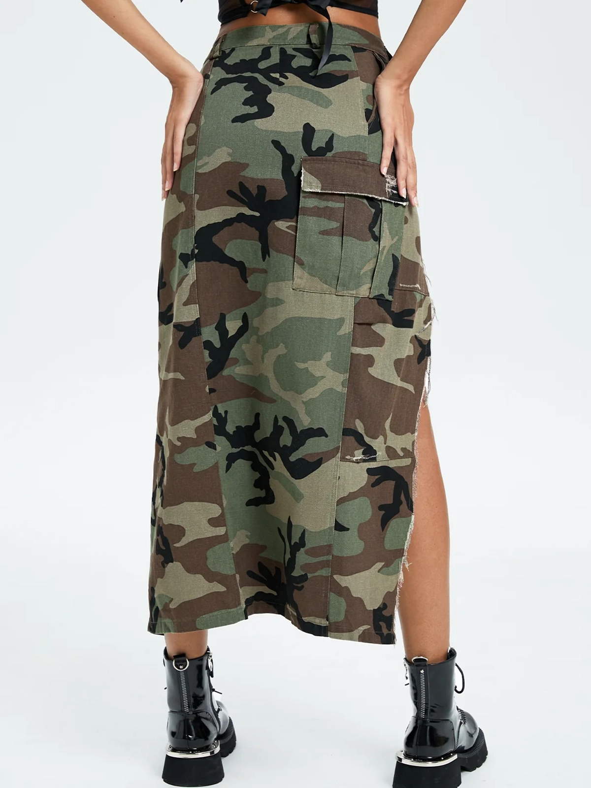 【Final Sale】Street Army Green Slim Bottom Skirt FREESHIPPING