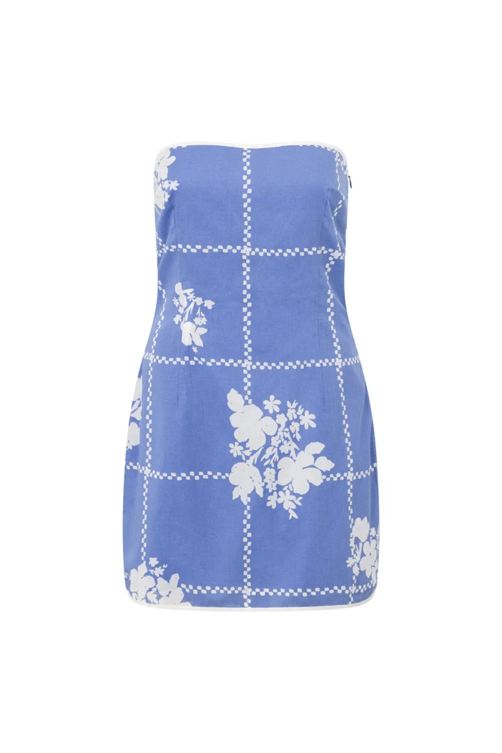Strapless Checkered Floral Print Mini Dress