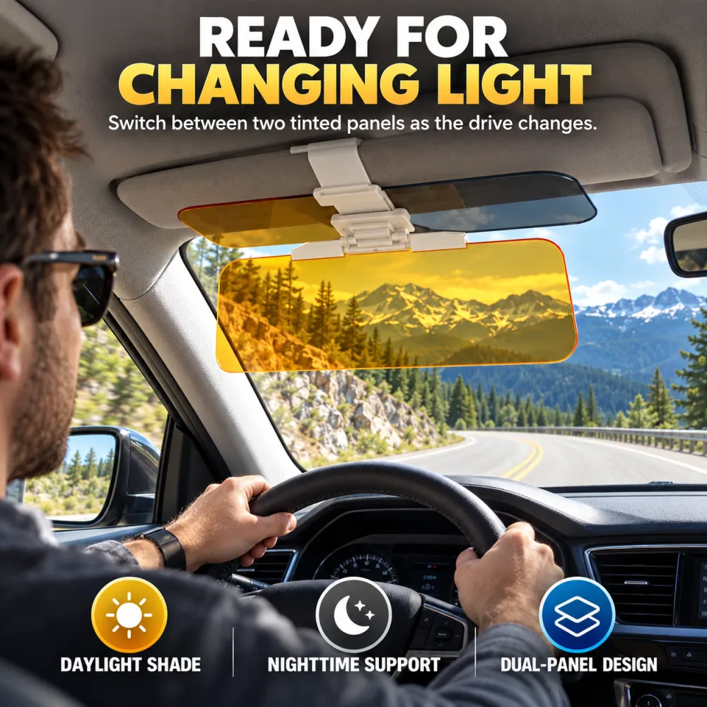Adjustable Car Anti-Glare Sun Visor, Day & Night Driving Windshield Glare Blocker, Universal Windshield Anti-Glare Accessory