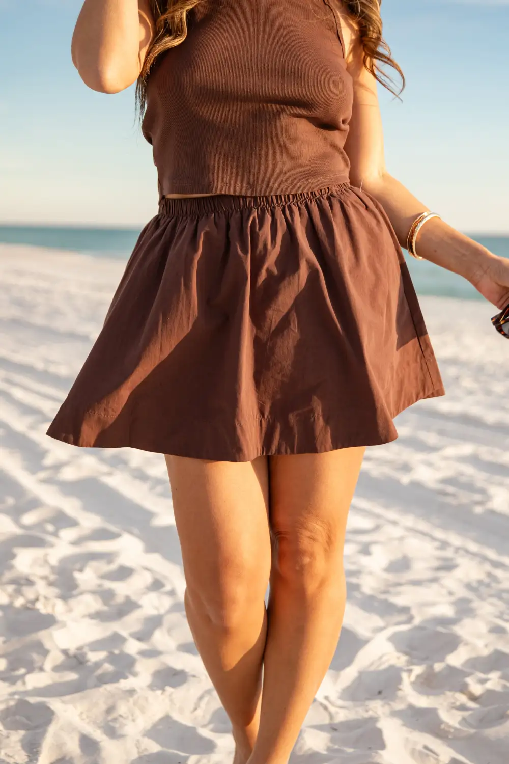 Elastic Waist Cotton Blend Flowy Skirt
