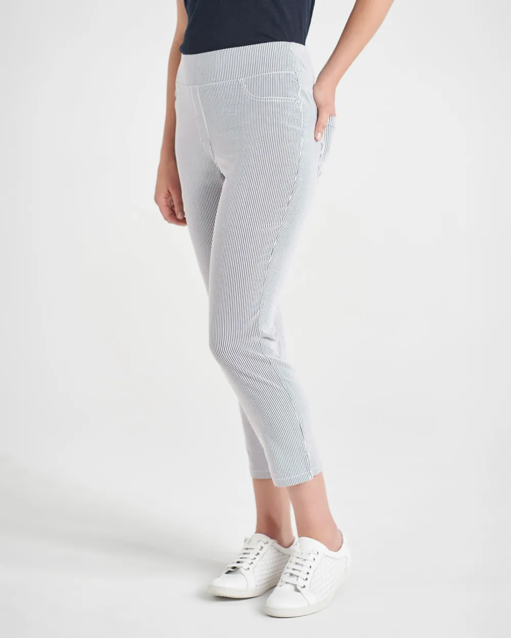 Gray Striped Cropped Pants For Fresh Casual Style