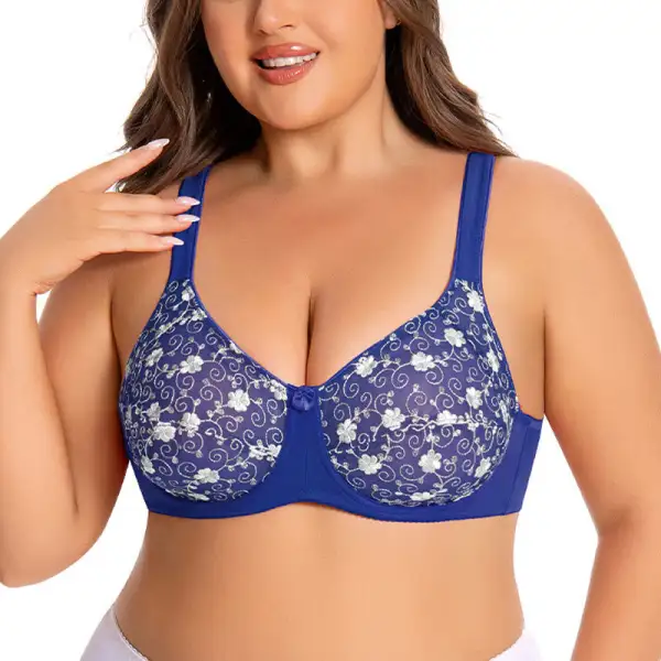 Flower Embroidery Full Coverage Bra