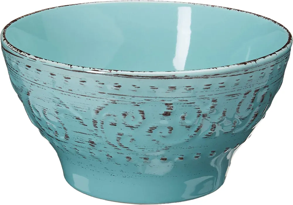 Elama Embossed Stoneware Ocean Dinnerware Dish Set, 16 Piece, Turquoise